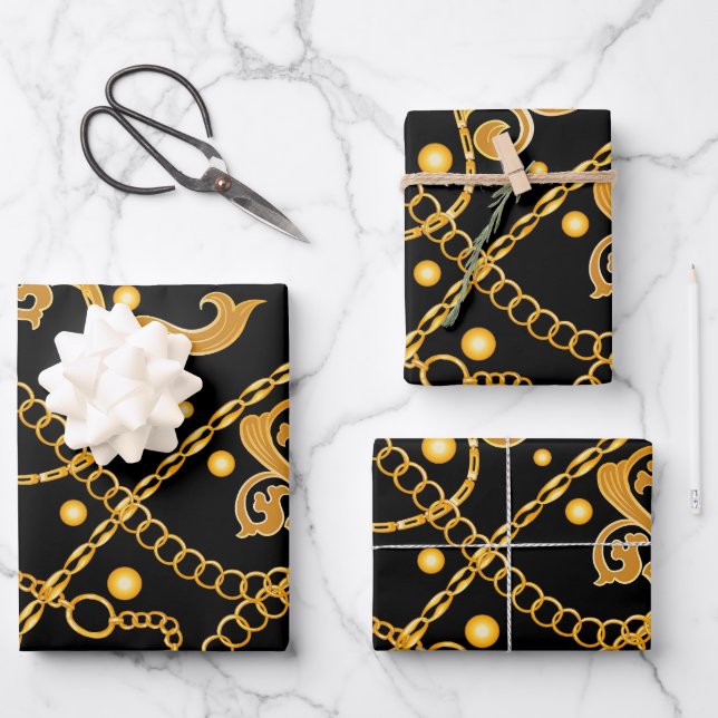 Gold Luxury Chain Wrapping Paper Sheet (Front)