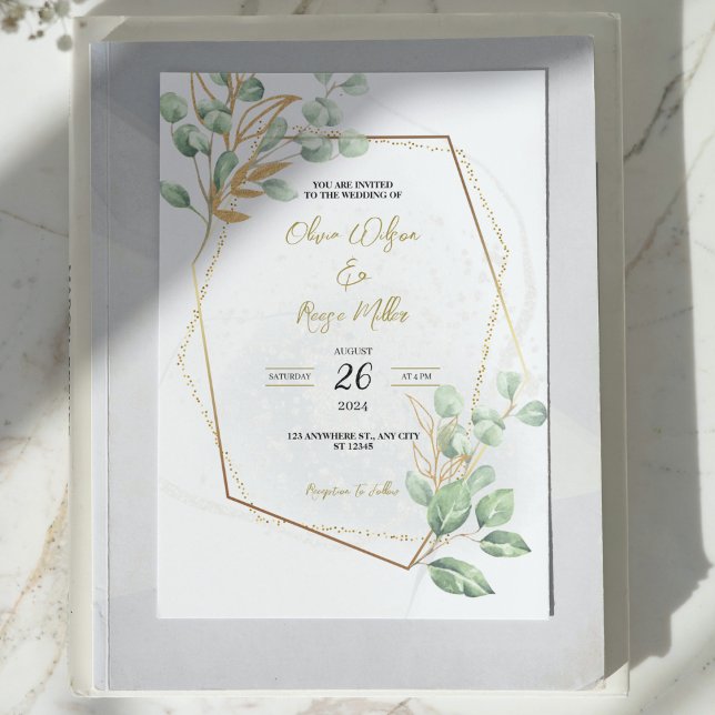 Gold Luxury Greenery Floral Chic Elegant Wedding Invitation (Creator Uploaded)