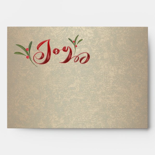 Gold luxury  holly berry calligraphy joy envelope (Front)