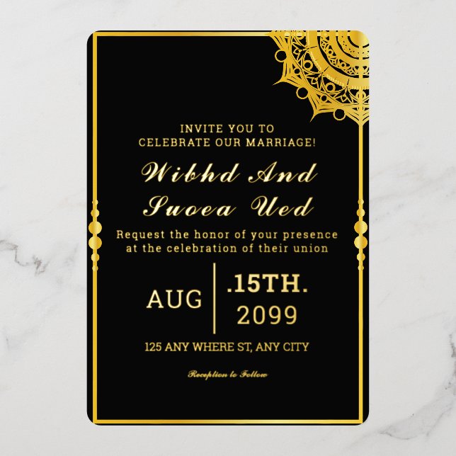 Gold Luxury Invitation Card Gold Foil  Vector (Front)