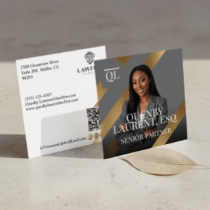 Gold Luxury Lawyer Law Firm Photo Monogram Luxe Square Business Card