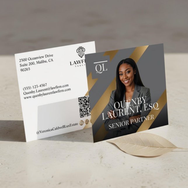 Gold Luxury Lawyer Law Firm Photo Monogram Luxe Square Business Card (Gold Luxury Lawyer Law Firm Photo Monogram Luxe Square Business Card)