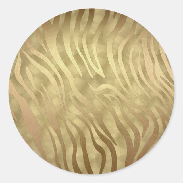 Gold Luxury Luxurious Zebra Jungle Safari Glam Classic Round Sticker (Front)