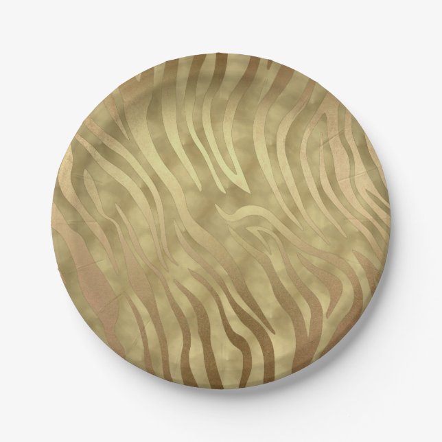 Gold Luxury Luxurious Zebra Jungle Safari Glam Paper Plate (Front)