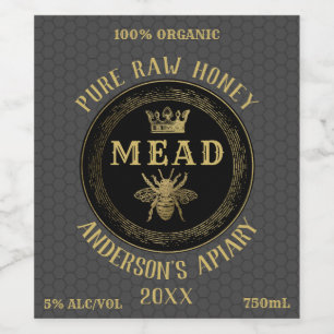 Gold luxury Mead queen bee honeycomb honey wine  Wine Label