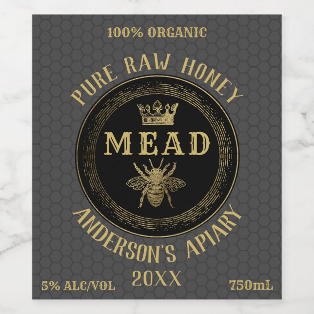 Gold luxury Mead queen bee honeycomb honey wine  Wine Label (Single Label)