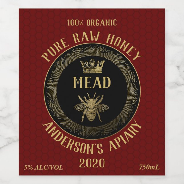 Gold luxury Mead queen bee honeycomb honey wine Wine Label (Single Label)
