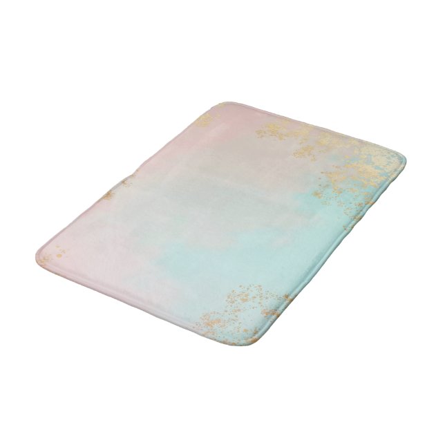 Gold Luxury Modern Blush Pink Soft Mint Collection Bath Mat (Angled)