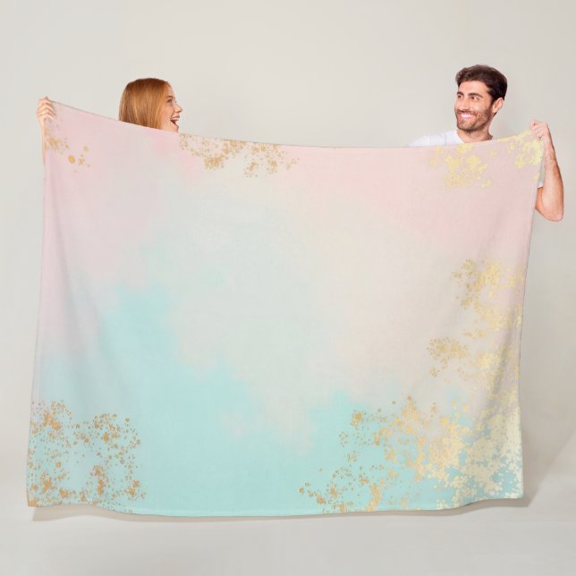 Gold Luxury Modern Blush Pink Soft Mint Collection Fleece Blanket (In Situ)