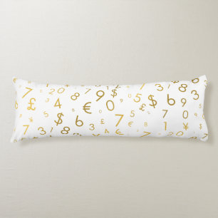Gold Luxury Numbers & Currency Symbols Pattern Body Cushion