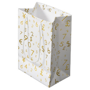 Gold Luxury Numbers & Currency Symbols Pattern Medium Gift Bag