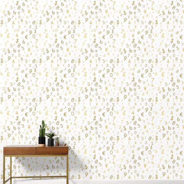 Gold Luxury Numbers & Currency Symbols Pattern Wallpaper (Hallway)