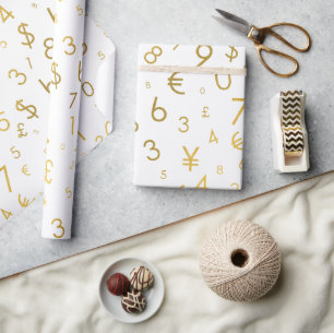 Gold Luxury Numbers & Currency Symbols Pattern Wrapping Paper
