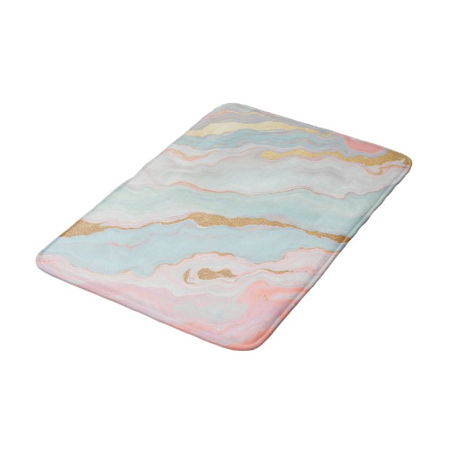 Gold Luxury Popular Blush Pink Mint Collection Bath Mat (Angled)