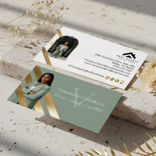 Gold Luxury Real Estate Agent Photo Monogram Luxe Business Card