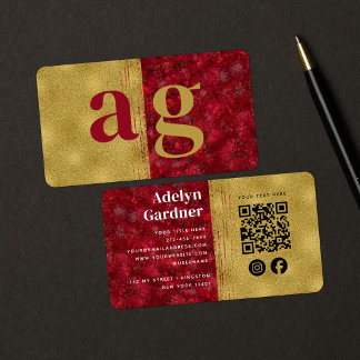 Gold Luxury Ruby Monogram QR Code Social Media Business Card