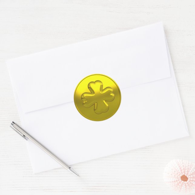 Gold Luxury Shamrock Coin for St. Patrick’s Day Classic Round Sticker (Envelope)