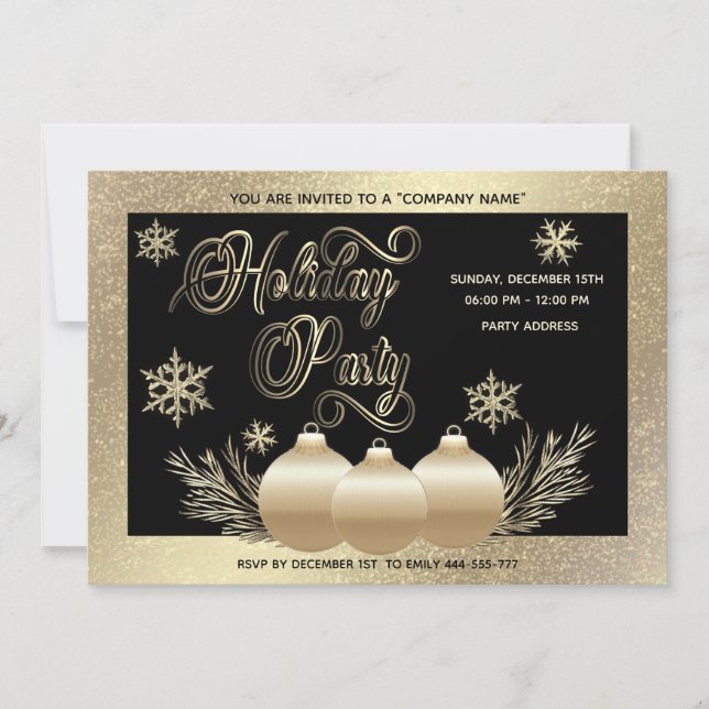 Gold luxury  snowflakes corporate Christmas party  Invitation (Front)