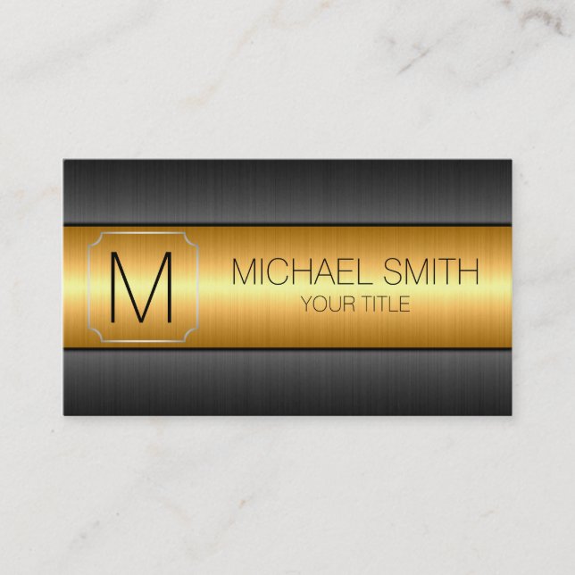 Gold Luxury Stainless Steel Metal Monogram Business Card (Front)