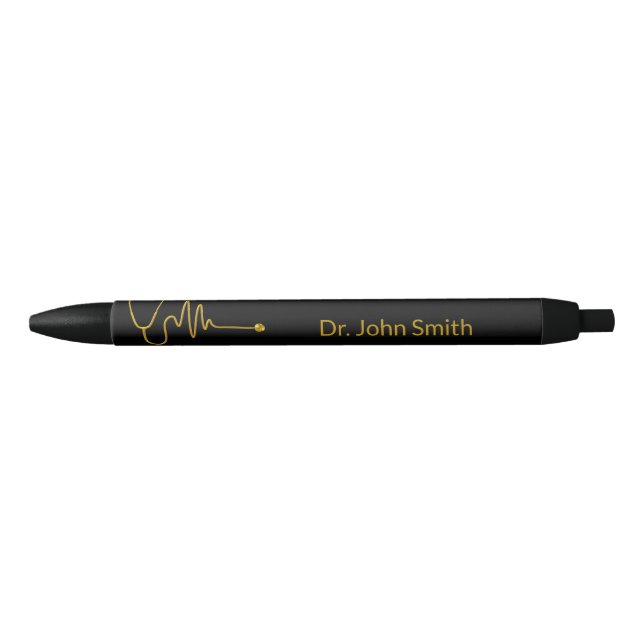 Gold Luxury Stethoscope ECG Wave EKG Line Medical Black Ink Pen (Front)