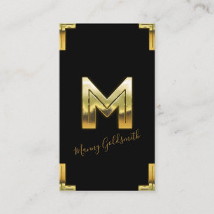 Gold M Initial and Borders Business Card
