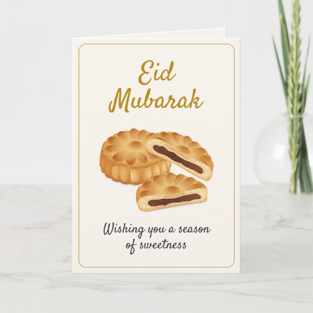 Gold Maamoul Pastry & Dates Sweet Eid Mubarak Card (Front)
