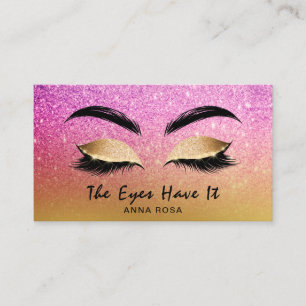 *~* Gold Magenta Glitter Lashes Extensions Brows Business Card