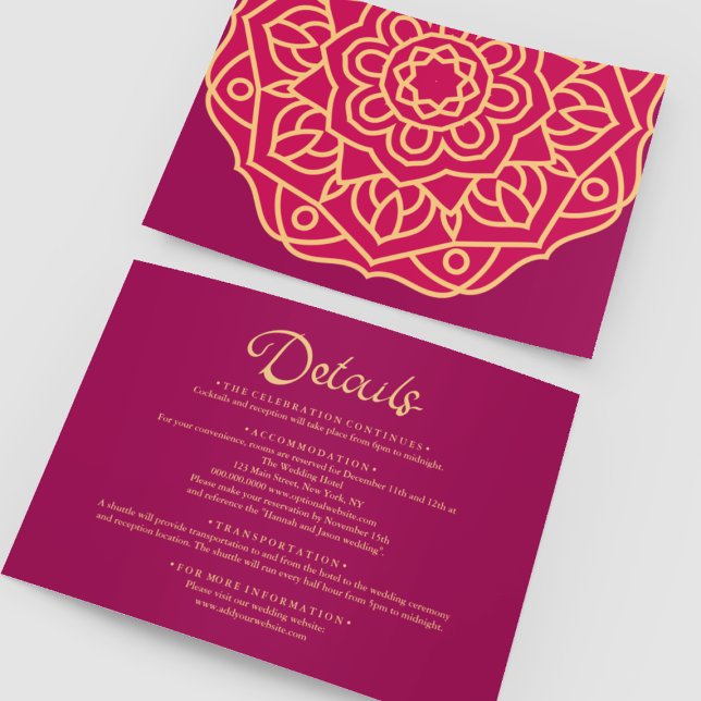 Gold Magenta Mandala Indian Wedding Details Enclosure Card (Gold Magenta Mandala Indian Wedding Details Enclosure Card
)