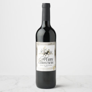 Gold Magic Forest Floral Photo Christmas Wine Label