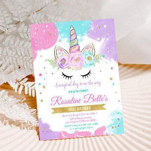 Gold Magical Unicorn Birthday Invitation