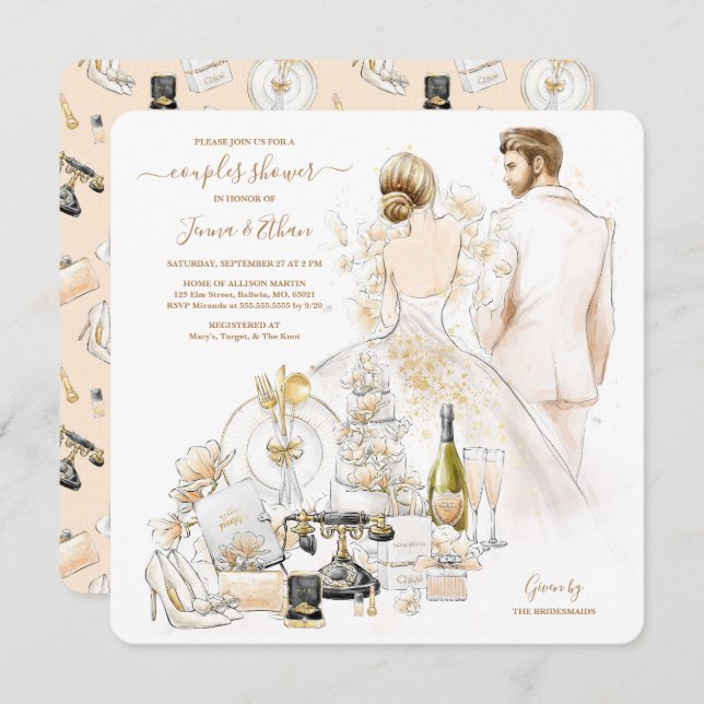 Gold Magnolia Couples Bridal Shower Invitation (Front/Back)