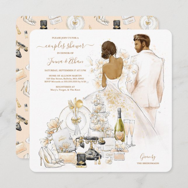 Gold Magnolia Couples Bridal Shower Invitation (Front/Back)