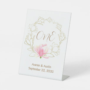 Gold Magnolias Wreath Tabletop Pedestal Sign