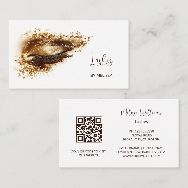 Gold Make Up Eye Lashes Business Card (Front/Back)