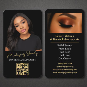 Gold Makeup Artist QR Code Luxury Black Beauty Business Card