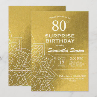 Gold Mandala 80th Birthday  Invitation