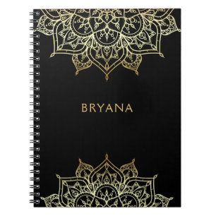 Gold Mandala Black Chic Glamour Modern Glam Spiral Notebook