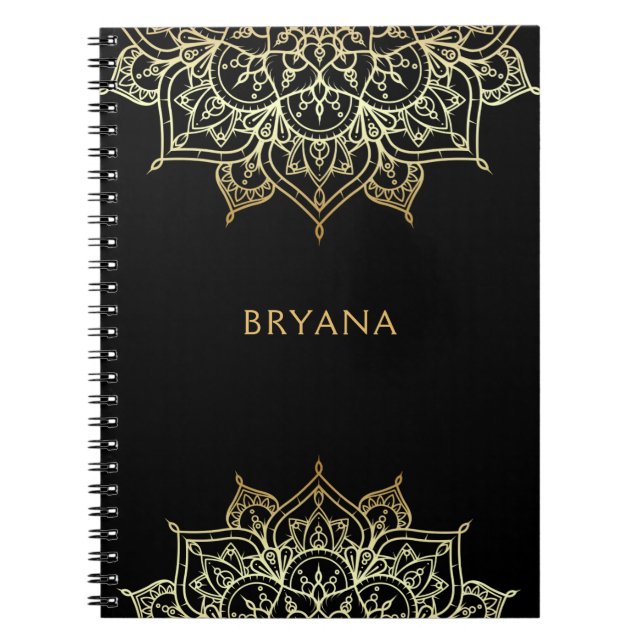 Gold Mandala Black Chic Glamour Modern Glam Spiral Notebook (Front)