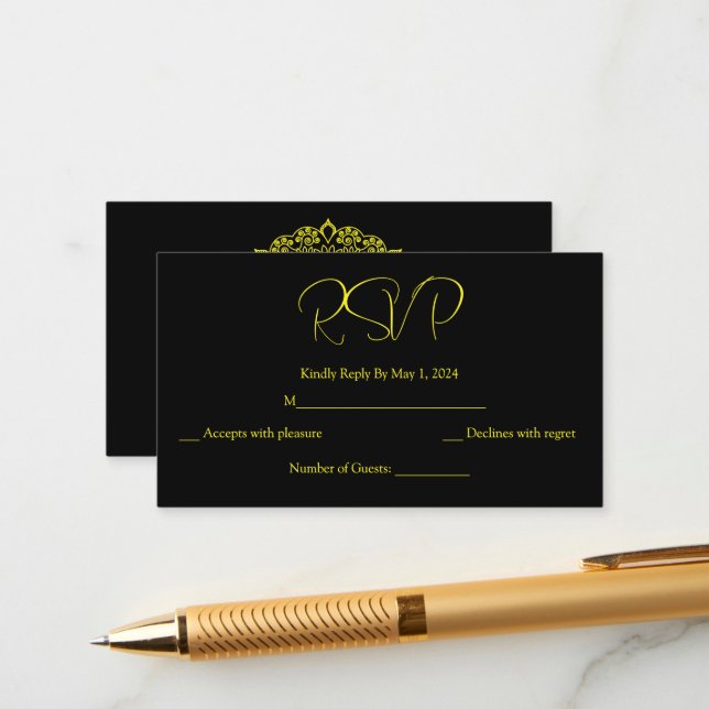 gold mandala black rsvp card (Front/Back In Situ)