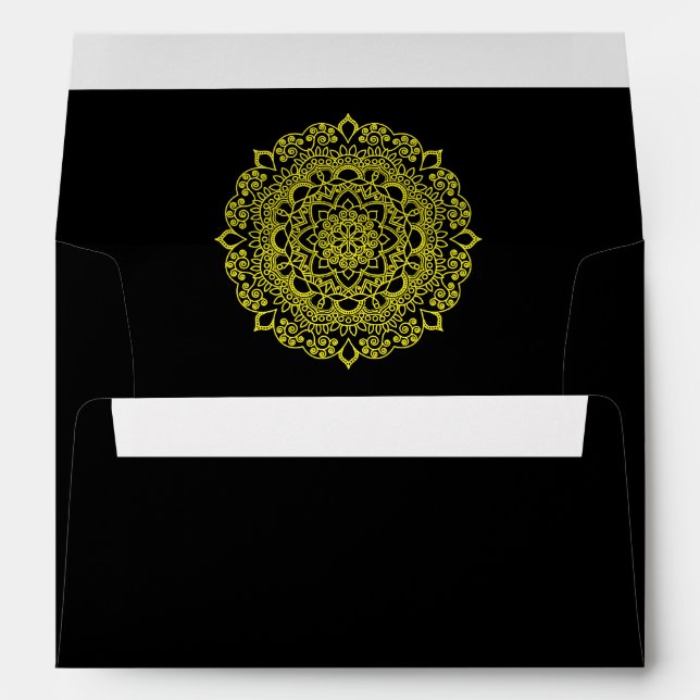 gold mandala black wedding envelope (Back (Bottom))