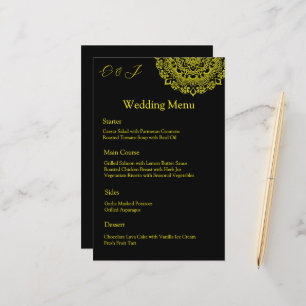 Gold mandala black wedding menu