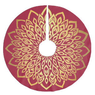 Gold Mandala Burgundy Red Christmas Brushed Polyester Tree Skirt