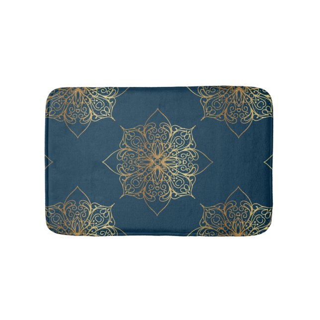 Gold Mandala Damask Pattern Bath Mat (Front)