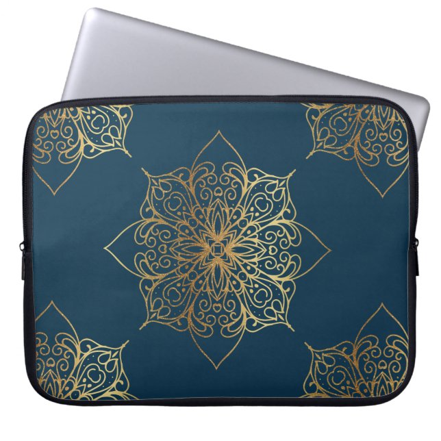 Gold Mandala Damask Pattern Laptop Sleeve (Front)