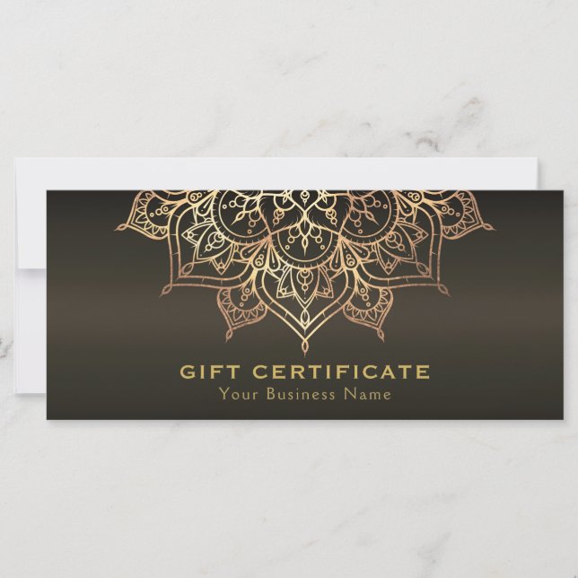 Gold Mandala  Earthy Brown Modern Gift Certificate (Front)