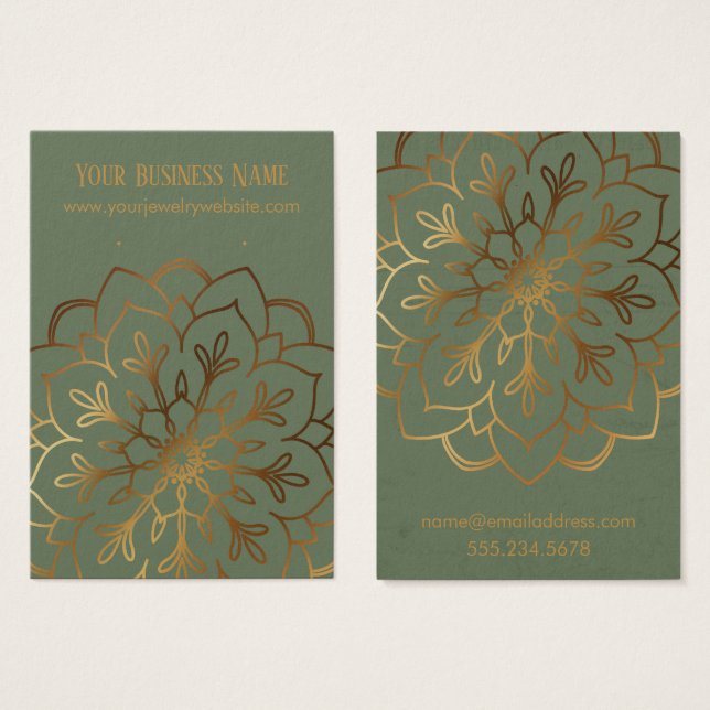 Gold Mandala & Olive Green Earring Holder Display (Front & Back)