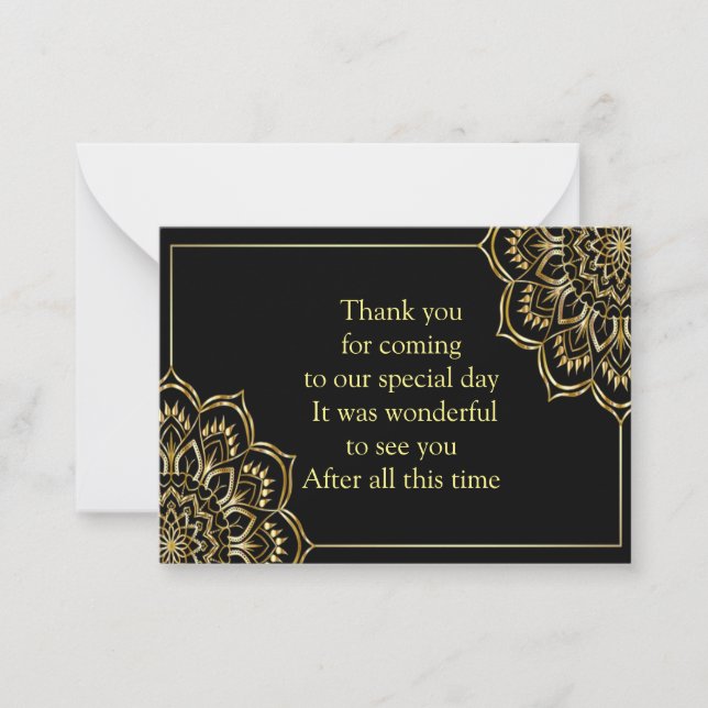 Gold Mandala On Black Thank You Card (Front)