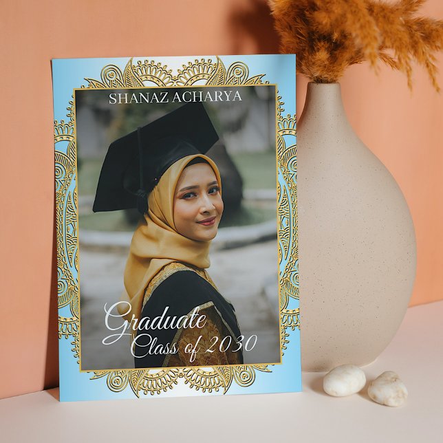 Gold Mandala On Blue Graduation Announcement (Creator Uploaded)