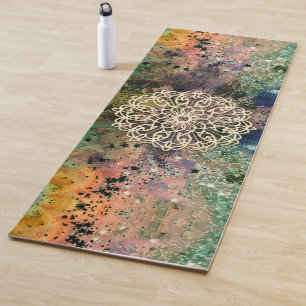 Gold Mandala on Colorblast Abstract Yoga Mat