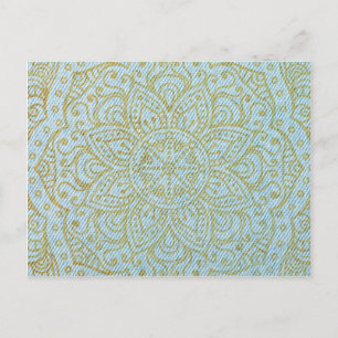 Gold Mandala on Light Blue Jeans Postcard